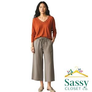 SPLENDID Brown Linen Blend Wide Leg Crop Pants XXL Drawstring Culottes EUC